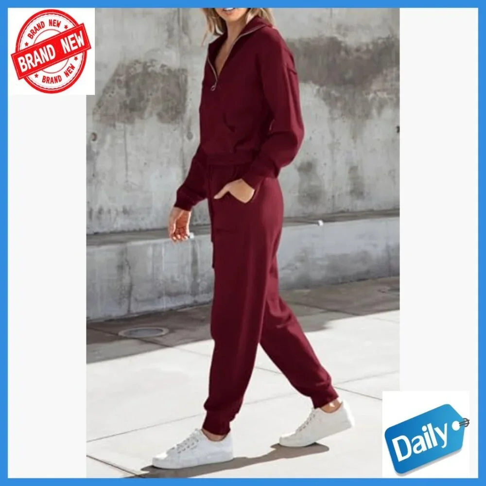 Large 2-Piece Sweater Set Zip Up Sweatshirt Jogger Pants Tracksuit